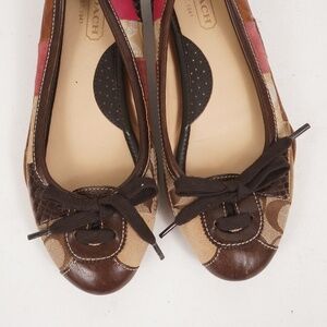 Coach Logo Jasmine Brown Patchwork Tie Toe Casual Slip On Flats Shoes Womens 7 M